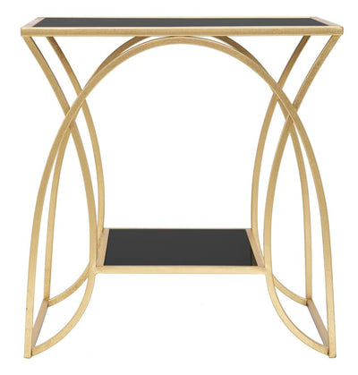 Tavolino da salotto basso design in metallo colore oro piano e ripiano in vetro nero cm 57x46x60h