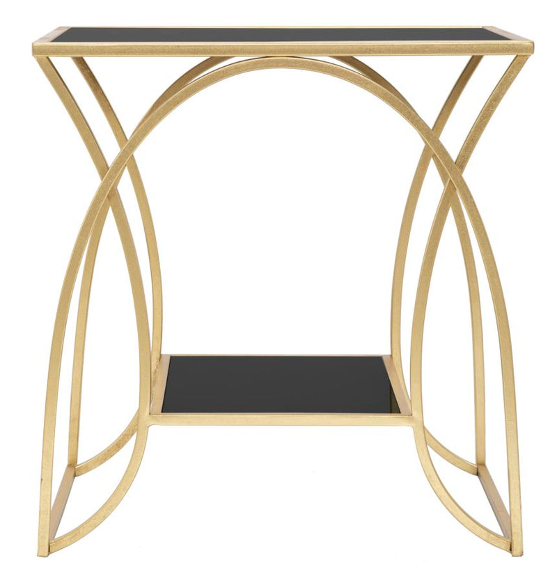 Tavolino da salotto basso design in metallo colore oro piano e ripiano in vetro nero cm 57x46x60h