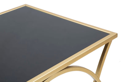 Tavolino da salotto basso design in metallo colore oro piano e ripiano in vetro nero cm 57x46x60h