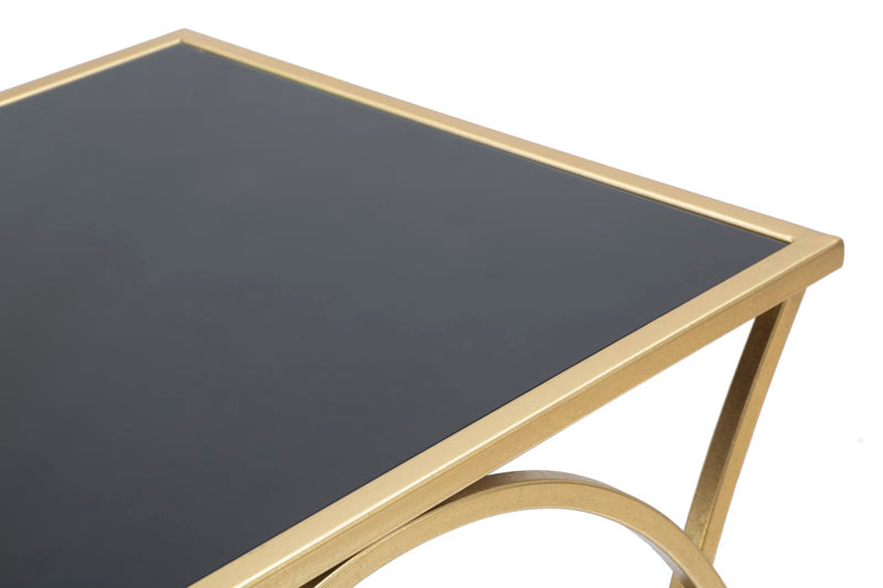 Tavolino da salotto basso design in metallo colore oro piano e ripiano in vetro nero cm 57x46x60h