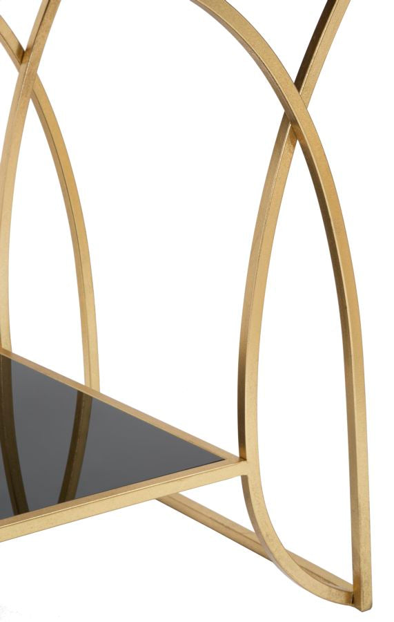 Tavolino da salotto basso design in metallo colore oro piano e ripiano in vetro nero cm 57x46x60h