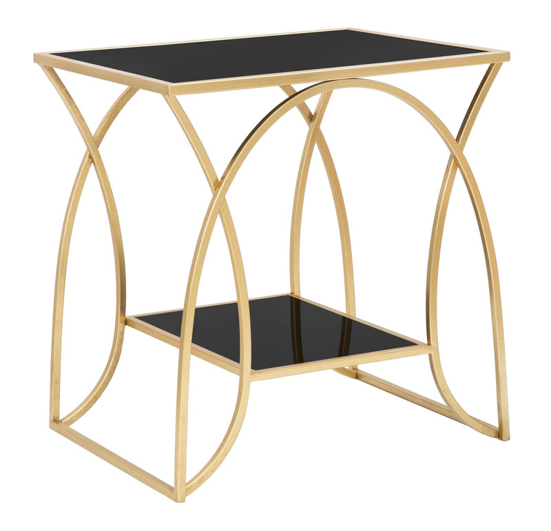 Tavolino da salotto basso design in metallo colore oro piano e ripiano in vetro nero cm 57x46x60h