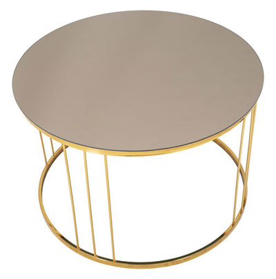 Tavolino da salotto basso tondo in metallo colore oro piano specchiato cm Ø 70x46h