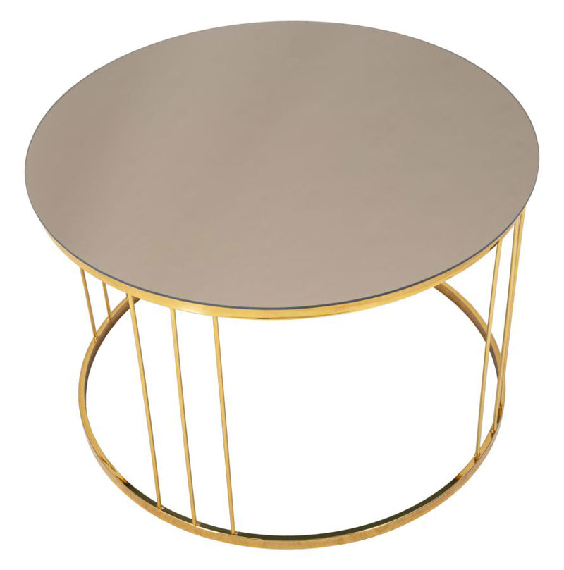 Tavolino da salotto basso tondo in metallo colore oro piano specchiato cm Ø 70x46h