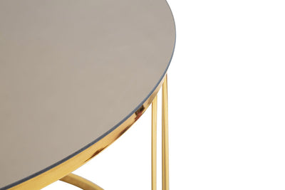 Tavolino da salotto basso tondo in metallo colore oro piano specchiato cm Ø 70x46h
