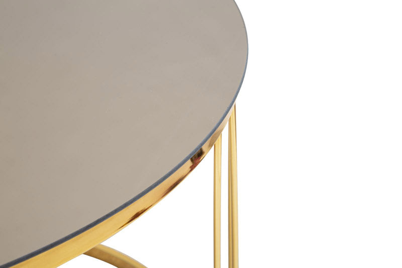 Tavolino da salotto basso tondo in metallo colore oro piano specchiato cm Ø 70x46h