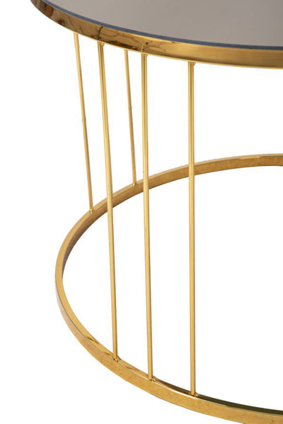 Tavolino da salotto basso tondo in metallo colore oro piano specchiato cm Ø 70x46h