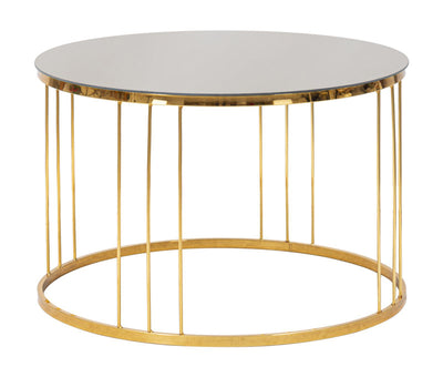 Tavolino da salotto basso tondo in metallo colore oro piano specchiato cm Ø 70x46h