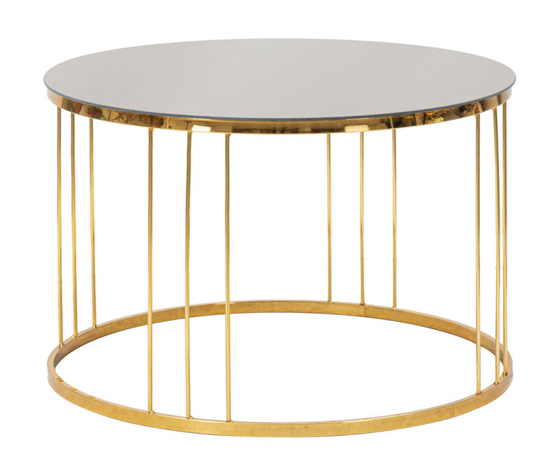 Tavolino da salotto basso tondo in metallo colore oro piano specchiato cm Ø 70x46h