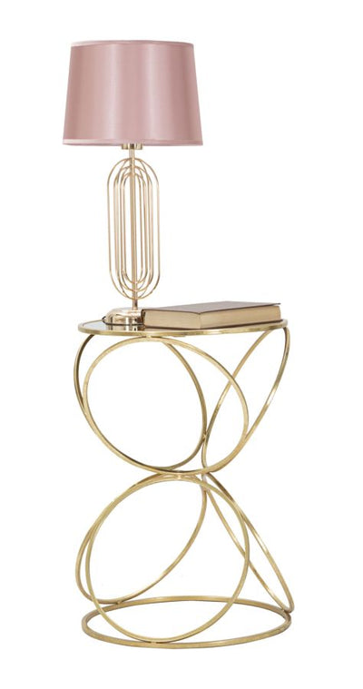 Tavolino tondo da salotto in metallo dorato piano con specchio cm Ø 42X61h