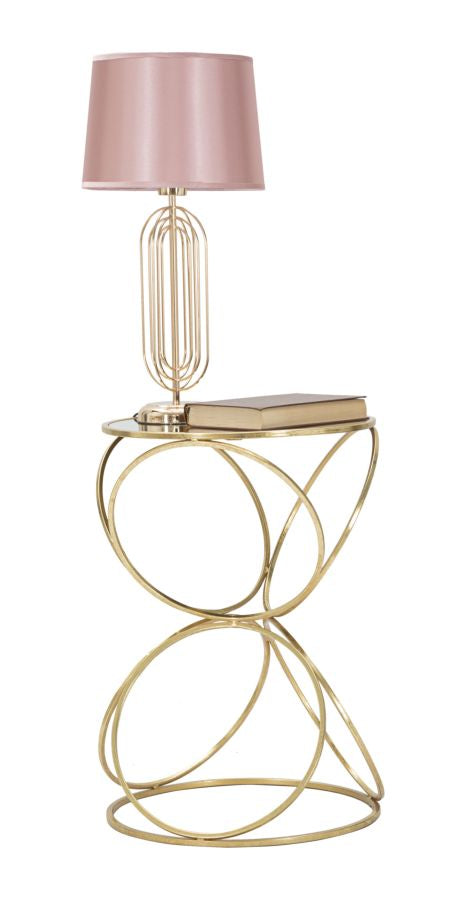 Tavolino tondo da salotto in metallo dorato piano con specchio cm Ø 42X61h
