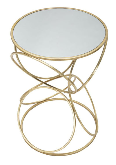 Tavolino tondo da salotto in metallo dorato piano con specchio cm Ø 42X61h