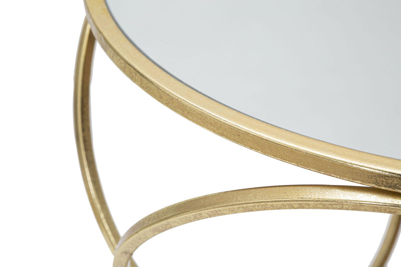Tavolino tondo da salotto in metallo dorato piano con specchio cm Ø 42X61h