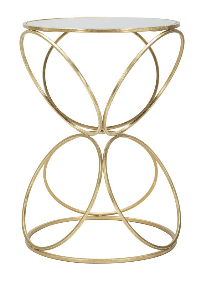 Tavolino tondo da salotto in metallo dorato piano con specchio cm Ø 42X61h