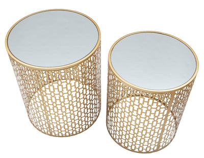 Set da 2 Tavolino da salotto tondo in metallo colore oro piano con specchio