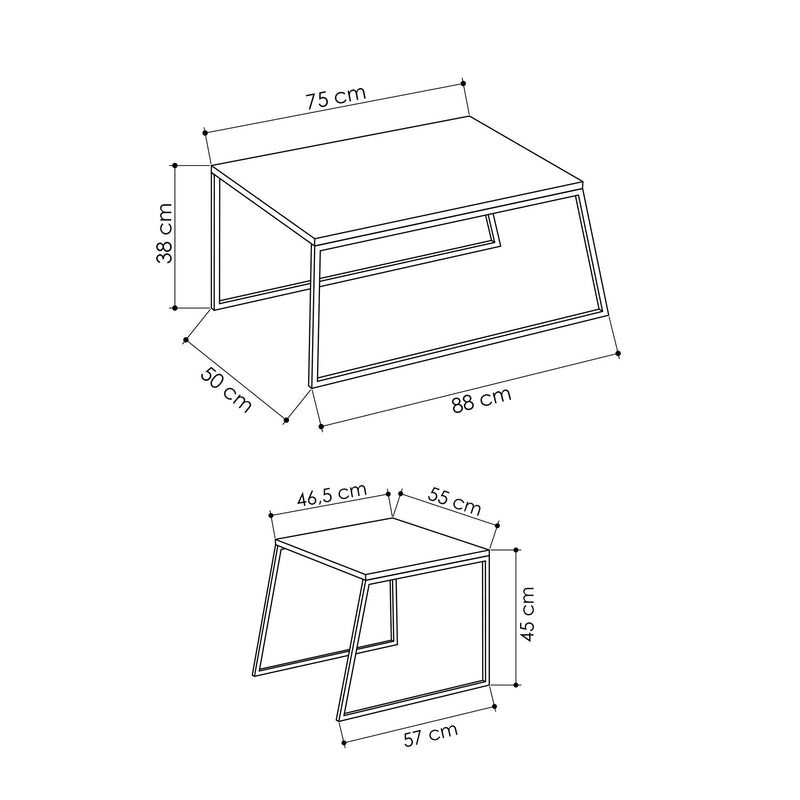 Tavolino 2 pezzi componibile design per soggiorno in legno e metallo - vari colori