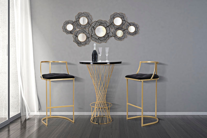 Tavolino alto da bar tondo moderno in metallo dorato e vetro cm 70x103h