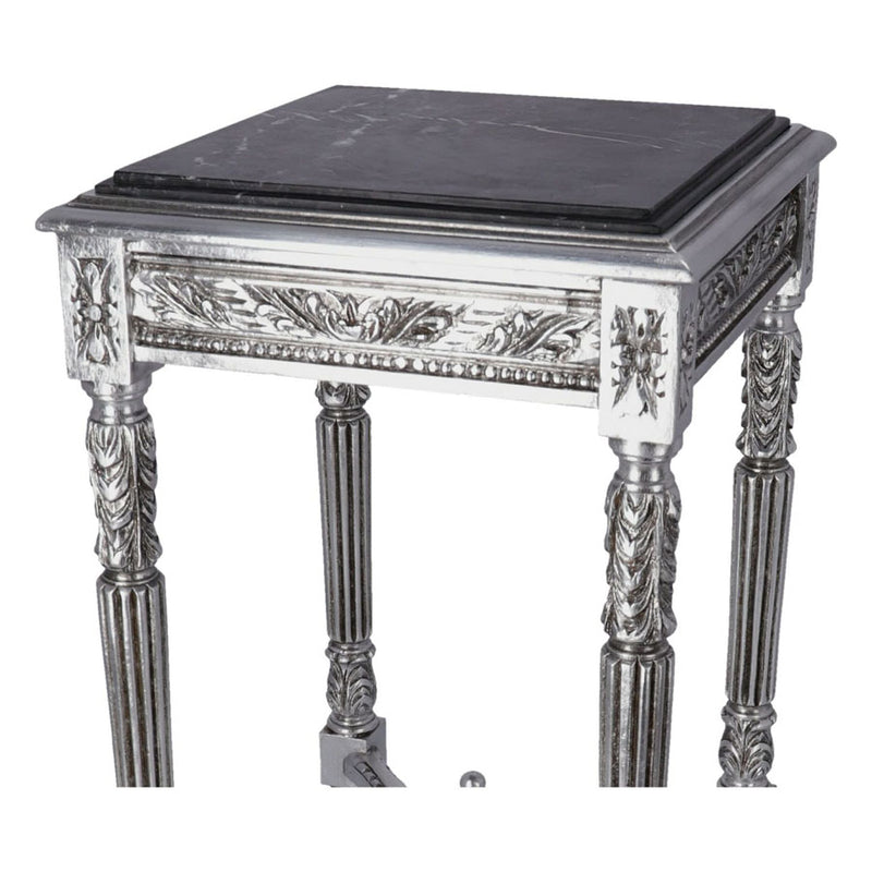 Tavolino alzatina da salotto color argento stile barocco cm 43x43x74h
