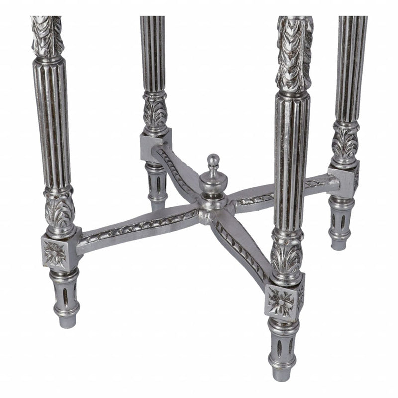 Tavolino alzatina da salotto color argento stile barocco cm 43x43x74h