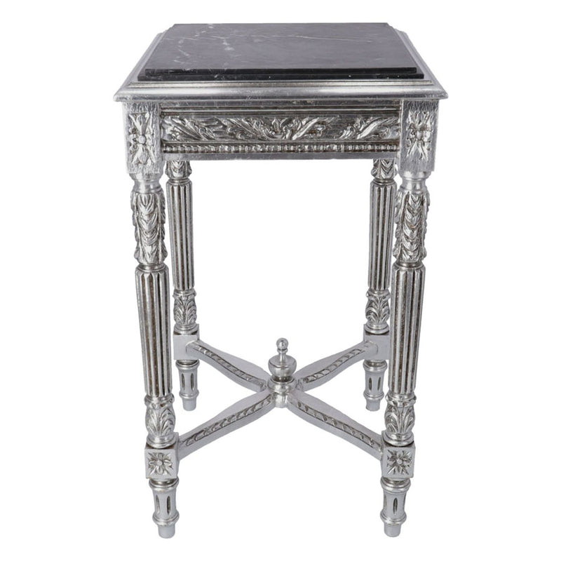 Tavolino alzatina da salotto color argento stile barocco cm 43x43x74h