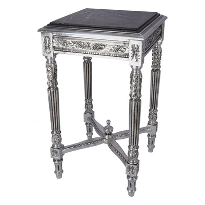 Tavolino alzatina da salotto color argento stile barocco cm 43x43x74h