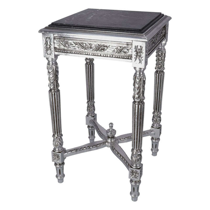 Tavolino alzatina da salotto color argento stile barocco cm 43x43x74h