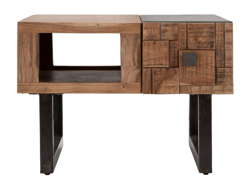 Tavolino da caffè cassetto bifacciale in legno di acacia cm 60x60x43h