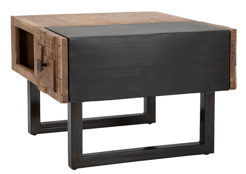 Tavolino da caffè cassetto bifacciale in legno di acacia cm 60x60x43h