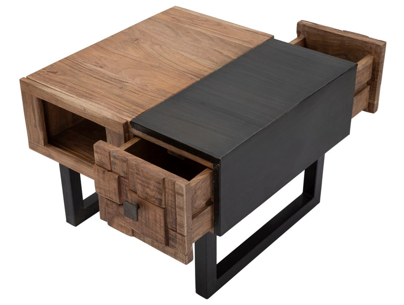 Tavolino da caffè cassetto bifacciale in legno di acacia cm 60x60x43h