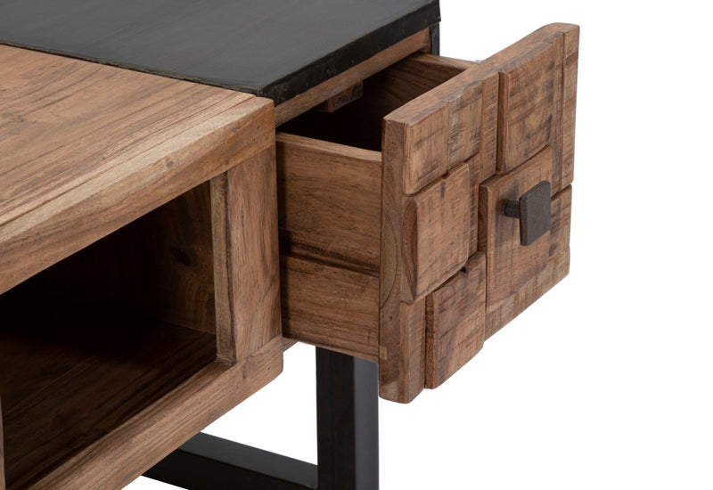 Tavolino da caffè cassetto bifacciale in legno di acacia cm 60x60x43h