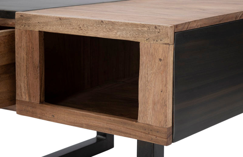 Tavolino da caffè cassetto bifacciale in legno di acacia cm 60x60x43h