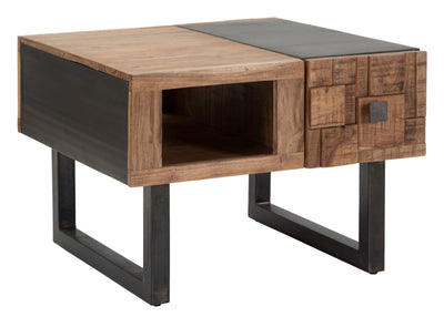 Tavolino da caffè cassetto bifacciale in legno di acacia cm 60x60x43h