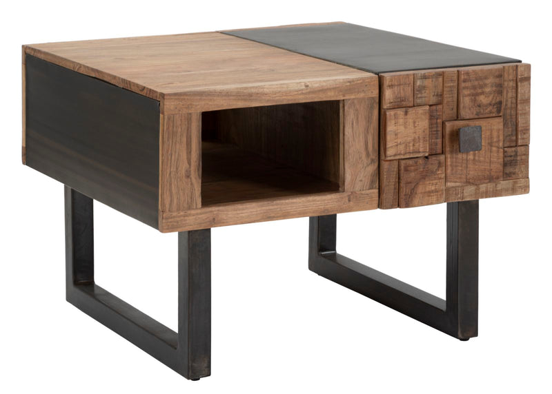 Tavolino da caffè cassetto bifacciale in legno di acacia cm 60x60x43h