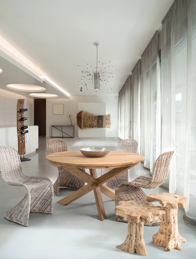 Tavolino rotondo basso con radici di teak naturale cm Ø 40x50h
