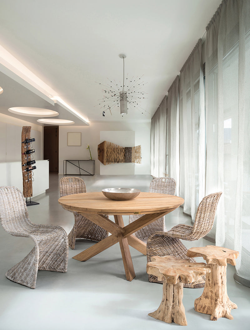 Tavolino rotondo basso con radici di teak naturale cm Ø 40x50h