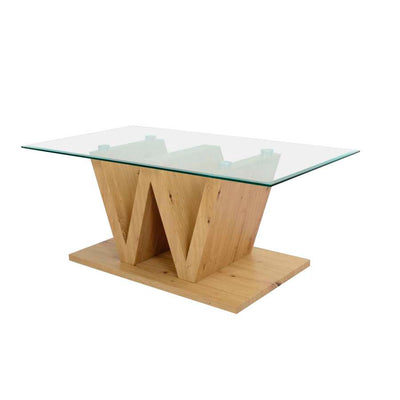 Nicusor - Tavolino design base in legno piano in vetro cm 110x60x45h