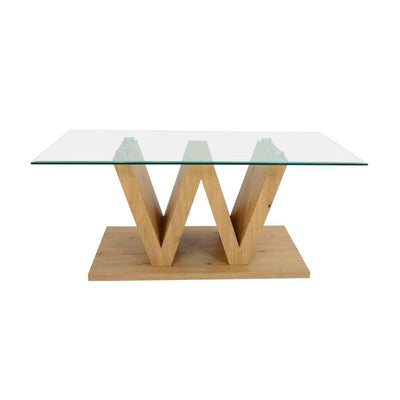 Nicusor - Tavolino design base in legno piano in vetro cm 110x60x45h