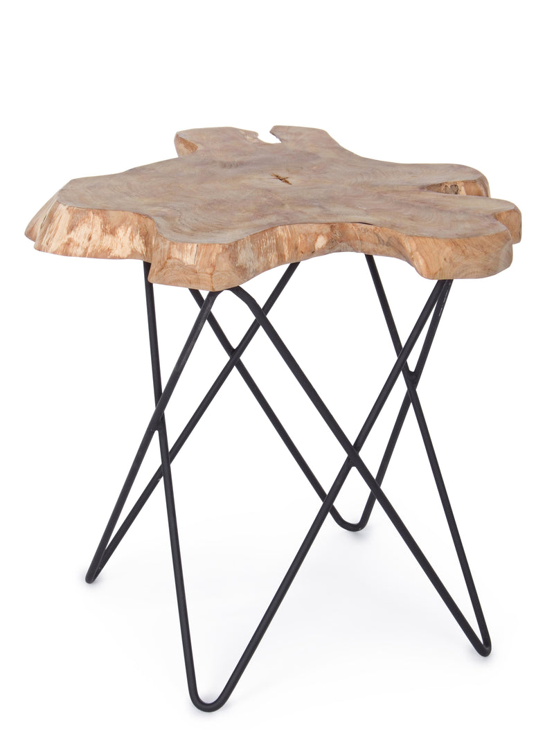 Tavolino basso base in metallo piano in radice di albero di teak cm 50x50x50h - vari colori
