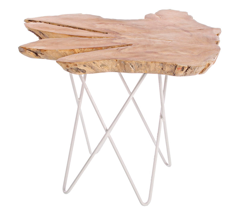 Tavolino basso base in metallo piano in radice di albero di teak cm 50x50x50h - vari colori