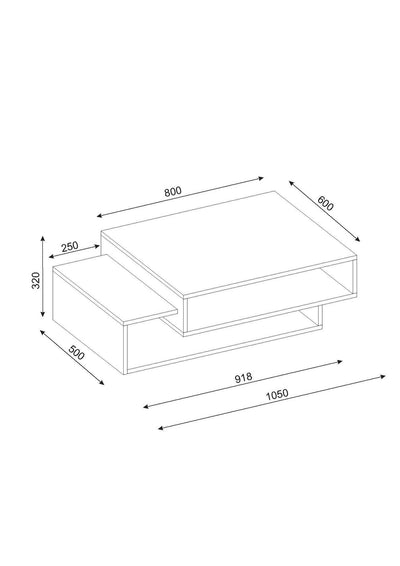 Tavolino basso in legno design geometrico 3 vani a giorno bicolore cm 105x60x32h