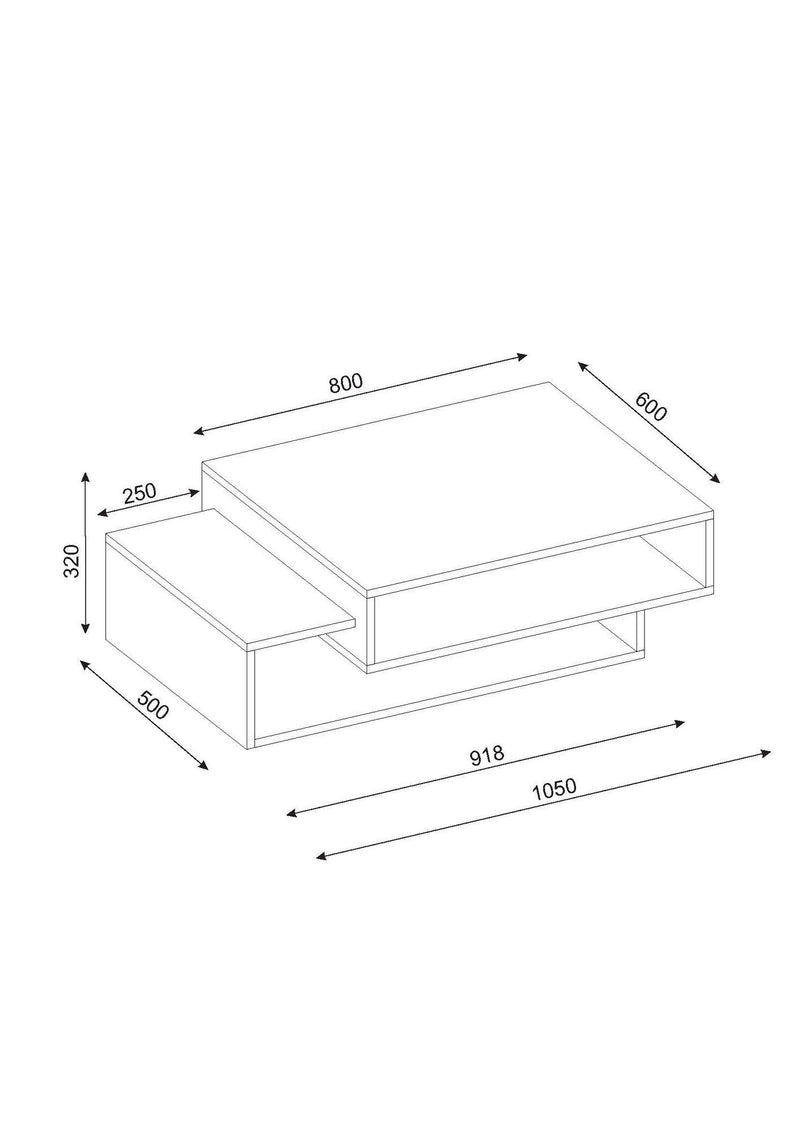 Tavolino basso in legno design geometrico 3 vani a giorno bicolore cm 105x60x32h