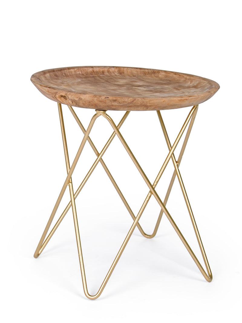 Tavolino da salotto rotondo basso con piano in radice di teak cm Ø 50x50h