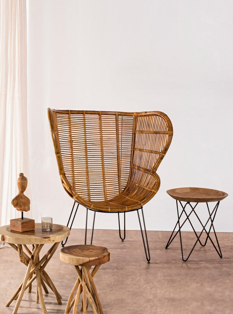 Tavolino da salotto rotondo basso con piano in radice di teak cm Ø 50x50h