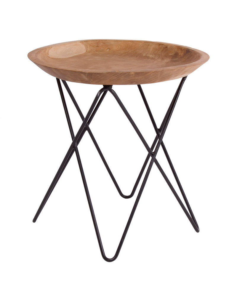 Tavolino da salotto rotondo basso con piano in radice di teak cm Ø 50x50h