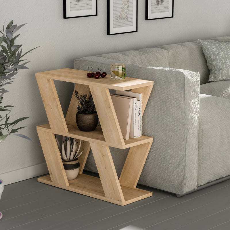 Tavolino basso da salotto divano design geometrico in legno cm 60x22x57h - vari colori