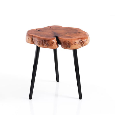 Tavolino da salotto in legno massello naturale con gambe in metallo colore nero cm Ø 35x42h