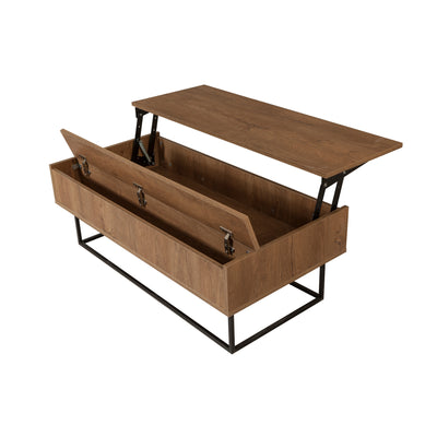 Tavolino industrial apribile in legno e metallo trasformabile design cm 120x60/92x43/58h