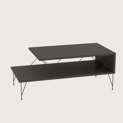 Tavolino da salotto industrial con gambe in metallo design 2 ripiani cm 100x50x40h