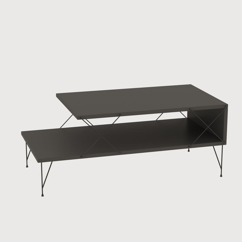 Tavolino da salotto industrial con gambe in metallo design 2 ripiani cm 100x50x40h