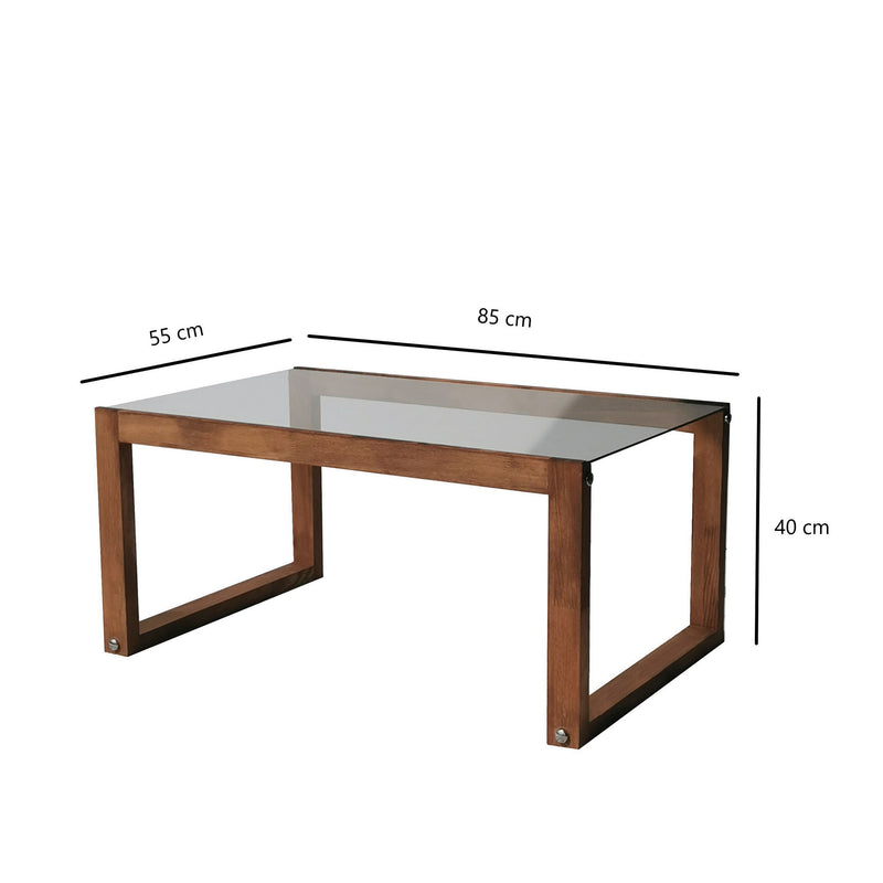 Tavolino basso design con gambe in massello e ripiano in vetro cm 85x55x40h - vari colori